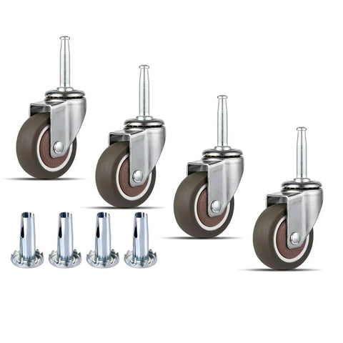 Rubber Caster Wheel Set Of 4 For Furniture And Trolleys, 1.5 Inch Wheels With 5/16 X 1.5 Inch Stems 8 X 38mm And 20mm Socket Inserts