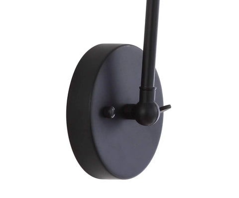 Close-up of black mount for Industrial Metal Adjustable Arm LED Wall Sconce 7 Inch Black and Brass Gold for Bedside Reading Farmhouse Swing Arm Lamp