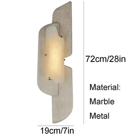 Marble Wall Lamp With Natural Stone Shade, Vintage Style Vanity Light For Bathroom, Kitchen, Living Room Or Porch, Hardwired Stone Sconce in marble and metal, 72cm tall.
