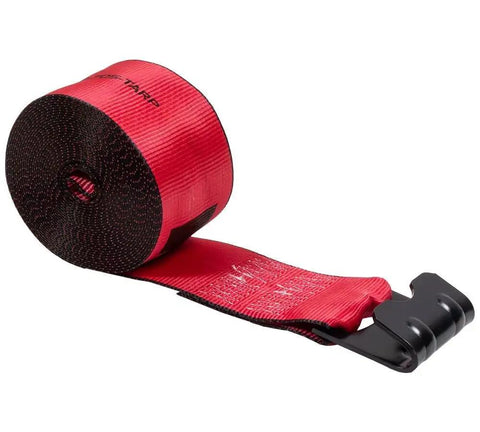 Beefy 4 Inch Wide By 30 Foot Red Winch Straps With Flat Hooks, Heavy Duty Cargo Tie Downs, 5400 Lbs Working Load Limit, Weather Resistant, Built Tough For Flatbed Trucks And Utility Trailers, 10 Pack red winch strap roll with flat hook