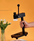 Manual Pull Tab Can Sealer For Home Canning And Commercial Use with aluminum body and iron base, handheld angle view