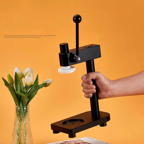 Manual Pull Tab Can Sealer For Home Canning And Commercial Use with aluminum body and iron base, handheld angle view
