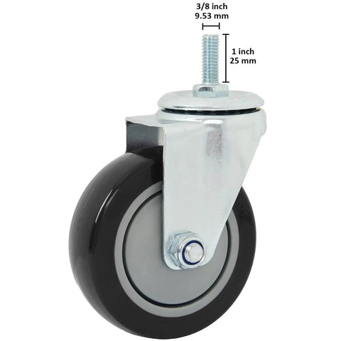 Heavy Duty 4 Inch Swivel Caster Wheels 4 Pack With Reinforced Steel Axles And Silent Polyurethane Treads Engineered To Roll Like Butter For Effortless Cart Glide And Hassle Free Furniture Mods Rated Solid At 2200 Lbs with a close-up view showing the polyurethane wheel and steel mounting.