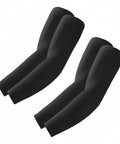Pair of black Cooling Arm Sleeves With UPF Fifty Plus Sun Protection For Men And Women Seamless Sport Compression