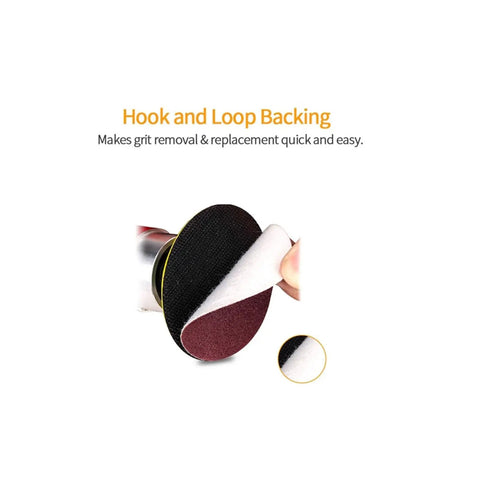 Round Sanding Discs With Hook And Loop Backing For Wood And Metal, showing easy grit removal and replacement features.