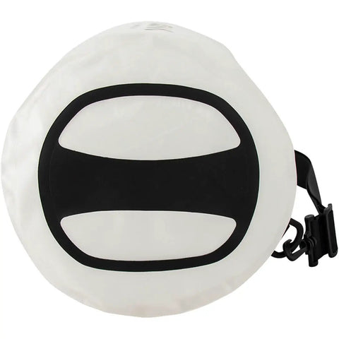 Top view of white Dry Stuff Sack with Rollover Top Keeps Gear Totally Dry For Kayaking Beach Rafting in see-through TPU waterproof material