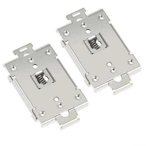 Two Pack 35mm DIN Rail Mount Clips For Solid State Relays Zinc Plated Iron Relay Brackets Rugged Guide Rail Holders For Easy Install In Control Cabinets And Industrial Electrical Panels, pair shown