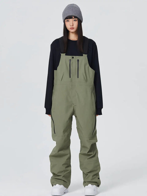 Army green men's waterproof ski bibs winter overalls front view, Waterproof Ski Bibs Men Winter Snow Pants Overalls Snowboarding Outdoor Sports