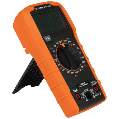 Must Have All In One Digital Multimeter Test Kit With Non Contact Voltage Tester Receptacle Tester And Test Leads 600V CAT III Safety Includes Batteries Measures AC DC Voltage Up To 600V 10A DC 2 Mega Ohms Diodes Continuity with orange protective case.