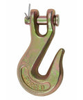 Close-up of a single 10 pack three eighths clevis grab hooks grade 70 for tow chains and wrecker use forged alloy steel G70.