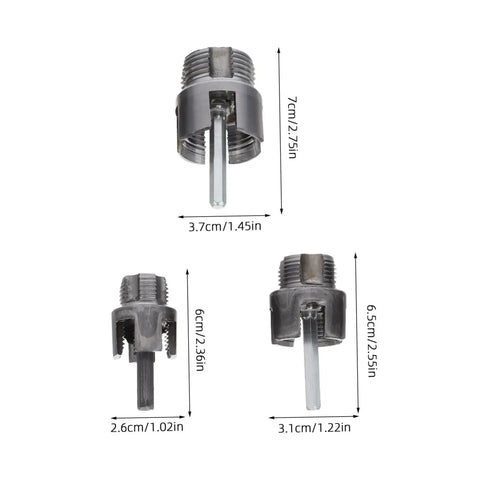 Lifkome Pvc Pipe Threader Tool Kit With Electric Drill For 1/2,3/4 And 1 Inch Plumbing Repair showing internal and external thread cutting bits.