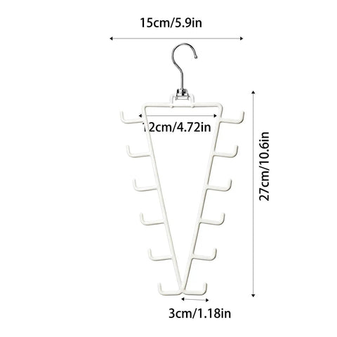 Game Changing Dual Side Closet Hanger With Twelve Rotating Hooks, 27cm tall, white, for organizing belts and scarves.
