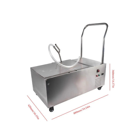 Heavy Duty Commercial Mobile Fryer Filter Cart 370W Stainless Steel Oil Filler Machine with Built-In Pump side view