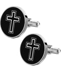 Cross Pattern Black Titanium Steel Cufflinks For Men with polished finish, ideal for business, parties, and daily office style.
