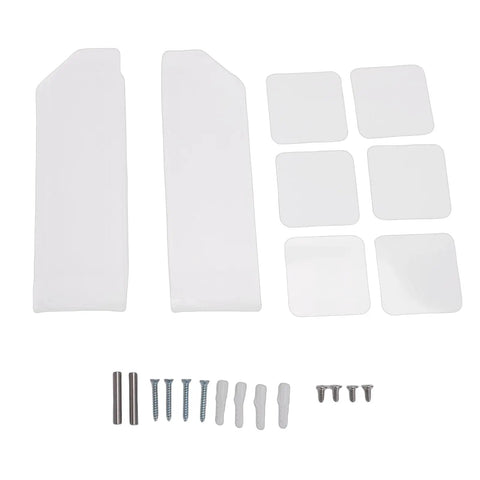 Acrylic Laptop Wall Mount, Zero Clutter Under Desk Stand parts including brackets and screws for installation.
