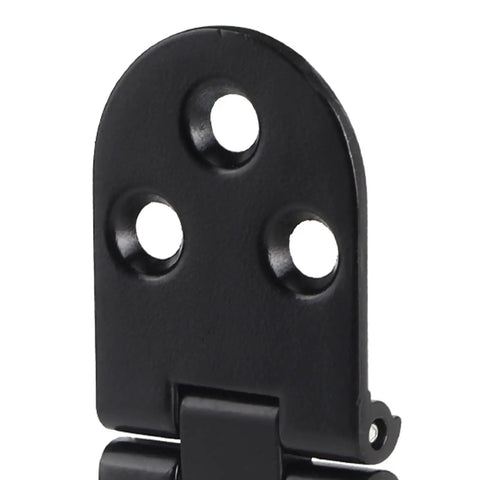 Close-up of black zinc alloy hinge from Four Pack Folding Flip Top Hinges In Zinc Alloy Black For Doors Flaps Tables Cabinets And More Replacement Hardware.