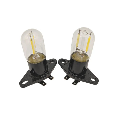 2 Pack LED Filament Microwave Bulbs Z187 Base, 1.5W, 125V, 5000K daylight, compact design, shown with dual filament structure.