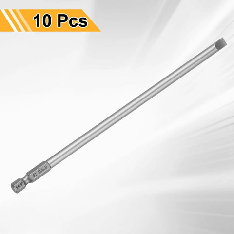 SL6 Slotted Screwdriver Bits Set 6mm Tips With One Quarter Inch Hex Shank 150mm Long Magnetic Flat Head S2 Steel