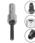 Round Shank Drill Bit Adapter With Two Slots For Arbor Connector Quick Swap Between Electric Drills And Earth Augers Built Tough For Construction And Landscaping Jobs, close-up of steel adapter.