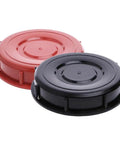 Get A Heavy Duty HDPE Tote Tank Lid With Leak Proof Gasket To Seal 163mm Ibc Containers From Major Brands Like Greif And Schutz For Super Secure Bulk Storage That Keeps Liquid In Where It Belongs Without Any Mess Or Spills. Red and black HDPE lids for 163mm IBC containers.