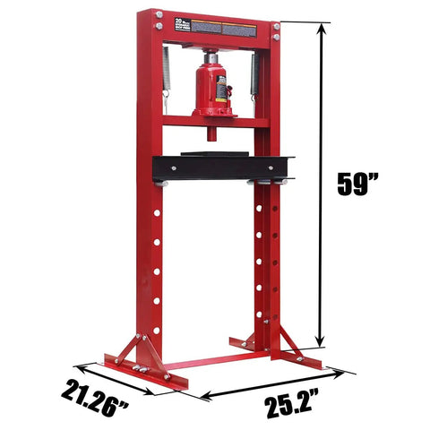 20-Ton H-Frame Hydraulic Floor Press for Garage and Shop - includes stamping plates with V blocks, adjustable height