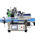 High Capacity Automatic Labeling Machine For Round Bottles Employs Smart Touchscreen Controls And Fast Coding Cycles with conveyor and sensors.