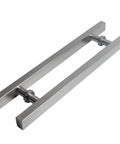 Back-To-Back Glass Door Handle Set For Indoor Outdoor Use, Stainless Steel Brushed Square Tube Construction, side angle view