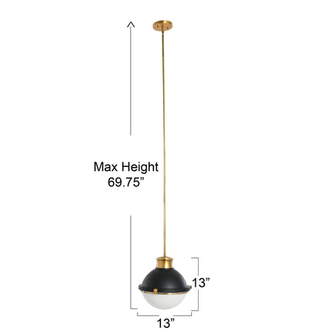 Dope Mid Century Inspired 2-Tone Ceiling Light With Frosted Glass Diffuser, Matte Black Shade And Natural Brass Accents pendant