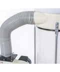 Professional Grade Heavy Duty Two HP Dust Collector Heavy Hitting Beast With Massive Twelve Inch Impeller Pumping One Thousand Five Hundred CFM Straight To Your Shop In White hose attachment for efficient dust collection