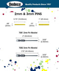 Sunburst 2mm Pins For Precision Polishing On Tight Spots thermoplastic rotary tool dimensions and 7081 mandrel display.