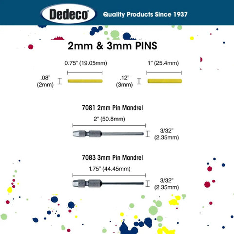 Sunburst 2mm Pins For Precision Polishing On Tight Spots thermoplastic rotary tool dimensions and 7081 mandrel display.