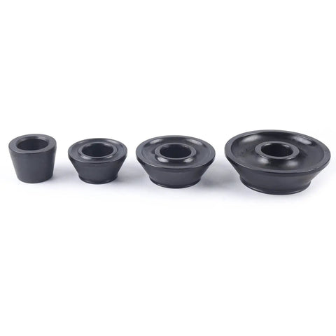 Heavy Duty Wheel Balancer Shaft Adapter For 40mm Arbor With 177 To 539 Inch Reach Universal Fits Car Truck Suv Works Like A Charm On Alloy Steel Wheels No Sweat Setup showing four black rubber adapters