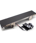 Mini Metal Desktop Conveyor Belt System With Aluminum Alloy Frame Stainless Steel Supports 100mm Wide Belt 490mm Long AC 100-240V