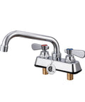 Lead-Free 4 Inch Deck Mount Commercial Kitchen Sink Faucet 8" Swivel Spout with chrome finish and dual handles.