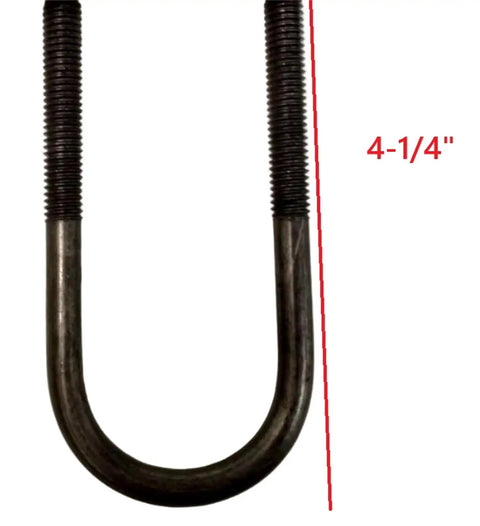 Beefy Four U Bolts Kit With Nuts And Tie Plates For 1 3/4 Inch Round Axle, Four and a Quarter Inch Long, 2000 Pound Trailer Axle Ready, 3/8 Inch 16 UNC Threads, Includes Four U Bolts. Black steel U-bolt, 4-1/4 inch long