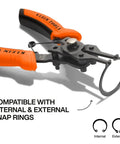6-In-1 Convertible Snap Ring Pliers Set With Four Interchangeable Heads, visible with orange handles and metal plier head