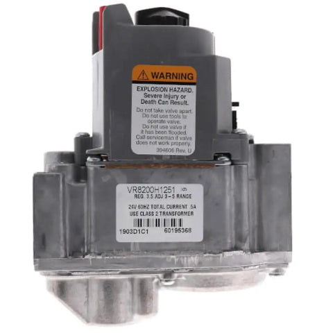 Front view of VR8200H1251 Combination Standing Pilot Gas Control Valve For Furnaces with labels visible