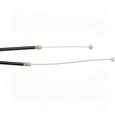 Heavy Duty Throttle Cable Replacement With Sleek Black Casing And Knockout Shaped Tips For Slick Accelerator Response And Rock Solid Control On Any Rig Using Part 786201 For Double End Wire Repairs showing cable ends and casing.