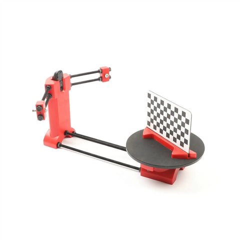 Open Source 3D Scanner Kit For 3D Printing, DIY Assembly With Red Injection Molded Parts, showing positioning targets.