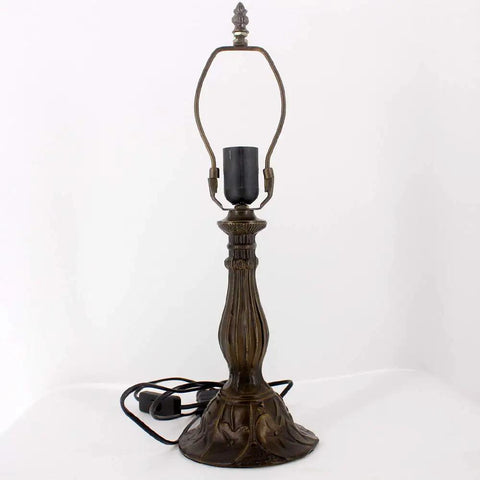 Antique green bronze base of Blue Purple Tiffany Style Stained Glass Table Lamp 12x12x18 Inch With Lavender Hue Baroque Artwork