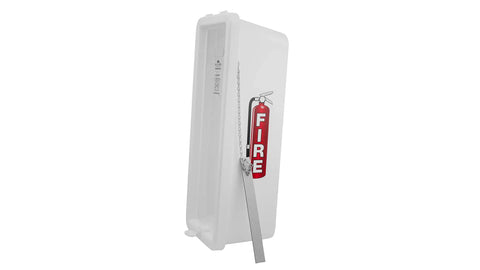 Ten Pack White Outdoor Fire Extinguisher Cabinet With Breaker Bar And Wall Mount For Twenty Pounds, secured fire extinguisher cabinet.