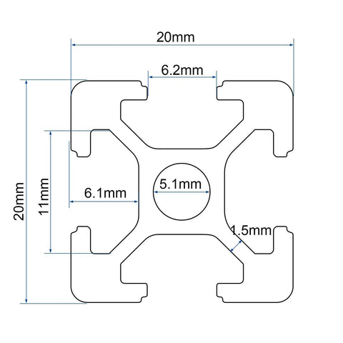 Diagram of 20 Pcs Aluminum Extrusion 1220 Millimeters 48 Inch Black Anodized European Standard Linear Rail T Track Profiles cross-section