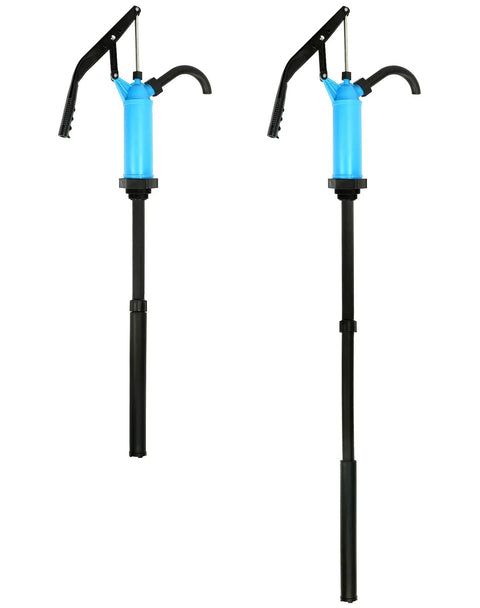 Heavy Duty Hand Siphon Pump 2 Pack For Transferring Thick Liquids Like Motor Oil Without The Sweat Boasts A Slick Quick Fit And Works Right Outta The Box On 5 To 55 Gallon Drums Naturally - blue and black manual pumps for liquid transfer.