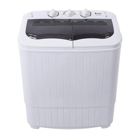 Zero Drama Portable Twin Tub Mini Washing Machine in white color, compact design with dual tubs for laundry, ideal for RVs and dorms.