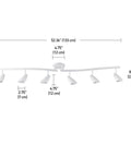 Diagram of 52 Inch Six Light S Shaped Track Lighting Kit In A Cool Matte Black Finish With Adjustable Heads And Pivot Shades Dimmable Ceiling Light Fixture For Kitchen And Living Areas Bulbs Not Included showing dimensions