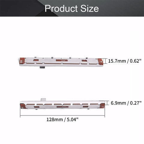 Product dimensions for Five Pack Pro Grade 10K Linear Potentiometers Carbon Film Faders with 3 Pins, 128mm length