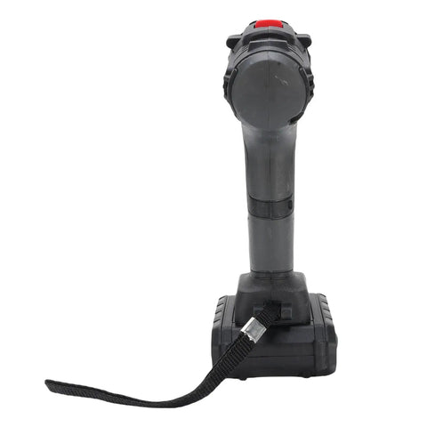 Rock Solid Cordless Drill Driver With 21 Volt Battery viewed from the side, showcasing the handle and battery connection.