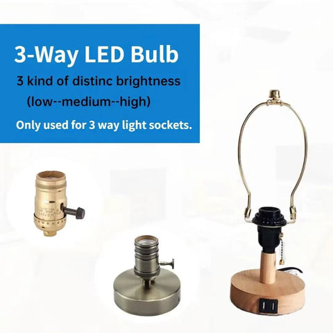 Image showing 3-way LED bulb sockets and lamp base for 4 Pack 3-Way LED A19 Light Bulbs With E26 Base, 5/10/15W Equivalents.