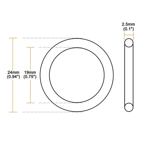 Nitrile Rubber O Rings 24mm OD 19mm ID 2.5mm Width Pack Of 25 Sealing Gaskets For Auto Plumbing And Machinery, size diagram