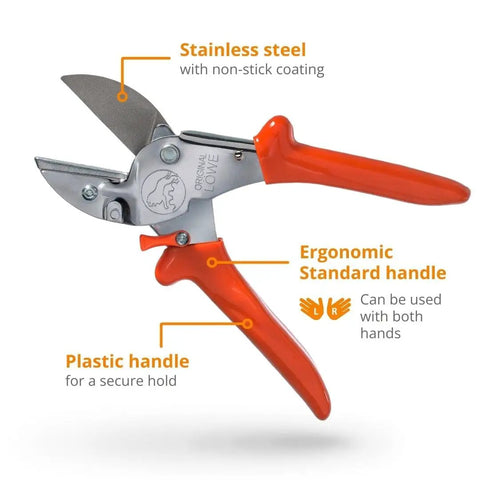 Heavy Duty Anvil Pruner For Gardening Beefy Hedge Trimmer And Pruning Shears Handheld Garden Tool With Long Lasting Carbon Steel Blade And Corrosion Resistant Coating Made In Germany, featuring orange ergonomic handles and stainless steel blade.